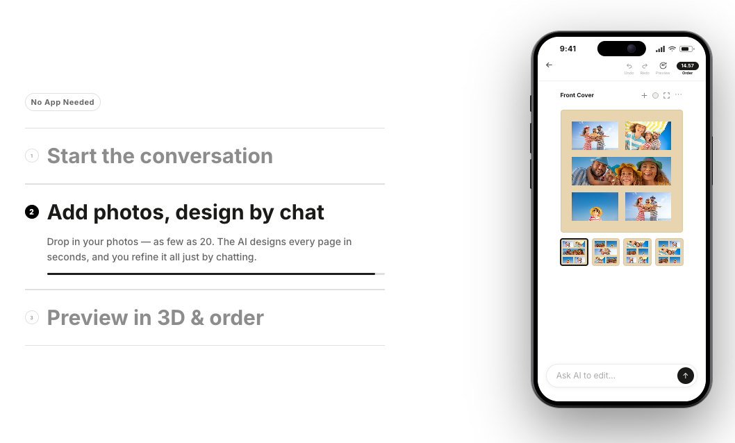 Photo9 website homepage and ai commerce chat